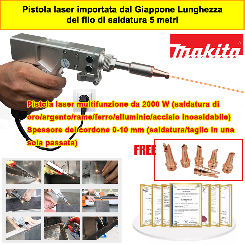 Pistola laser multifunzione da 2000 W (saldatura di oro/argento/rame/ferro/alluminio/acciaio inossidabile) Spessore del cordone 0-10 mm (saldatura/taglio in una sola passata)